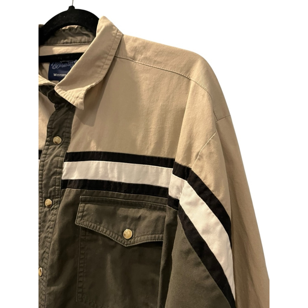 Vintage 90's Wrangler Western Pearl Snap Long Sleeve Striped Shirt Size Large - Picture 5 of 9